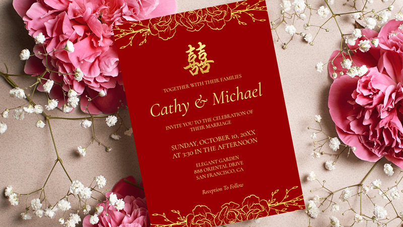 Elegant wedding invitation with stylish calligraphy and wording.